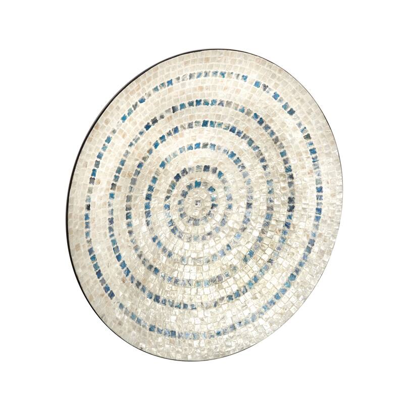 Mother of Pearl Shell Plate Handmade Mosaic Wall Decor with Blue Accents - Beige - Roche River Decor