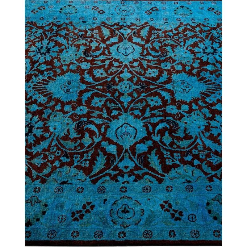Overton Hand Knotted Wool Vintage Inspired Modern Contemporary Overdyed Blue Area Rug - 4' 1" x 6' 1"