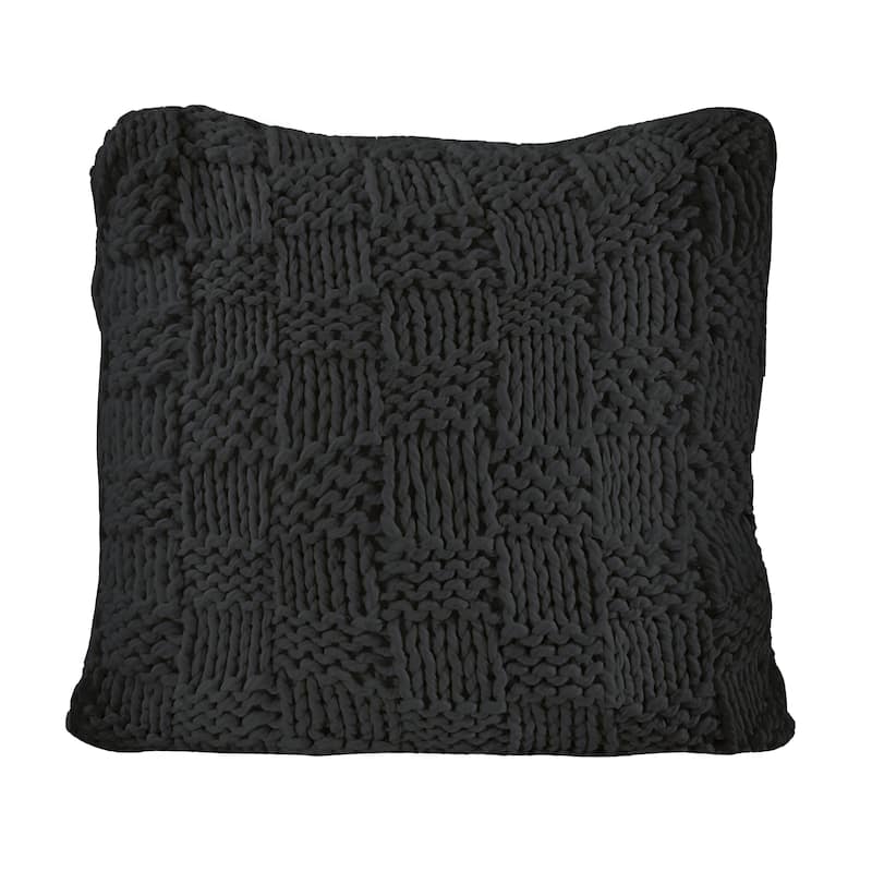HiEnd Accents Chess Hand Knit Euro Throw Pillow, 27"x27" - Black