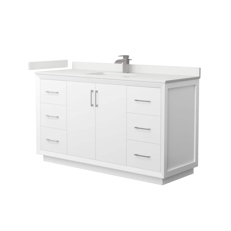 Wyndham Collection WCF414160S-QTZ-UNSMXX Strada 60" Free Standing - White / White Quartz Top / Brushed Nickel Hardware