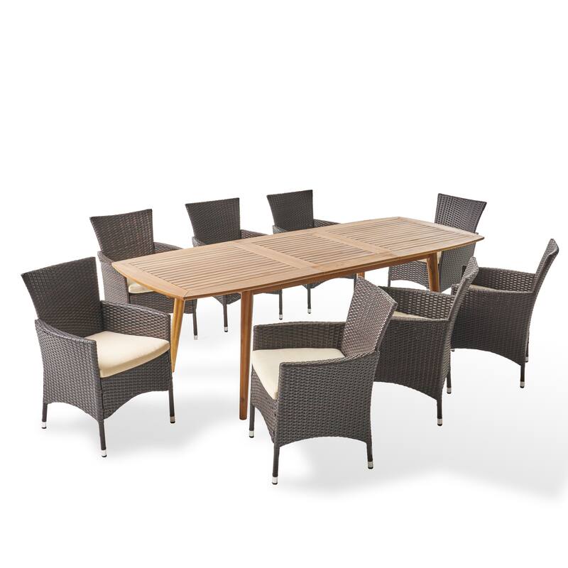 Algoma Wood and Wicker Outdoor 9-piece Dining Set by Christopher Knight Home - Teak+Multibrown+Beige