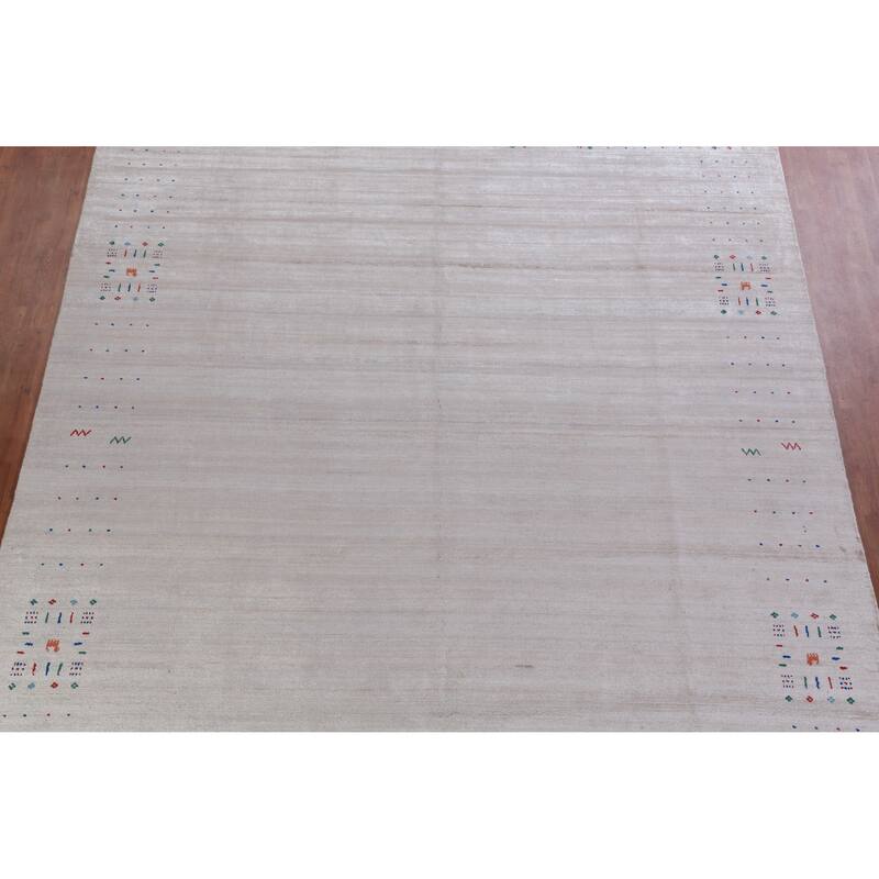 Silver Gray Gabbeh Oriental Area Rug Hand-Knotted Tribal Silk Carpet - 9'3" x 12'4"