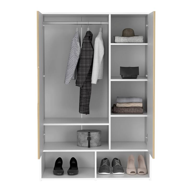 Rosie Armoire Two Door with Two Open Shelves, Five Shelves and Hanging Rod - N/A