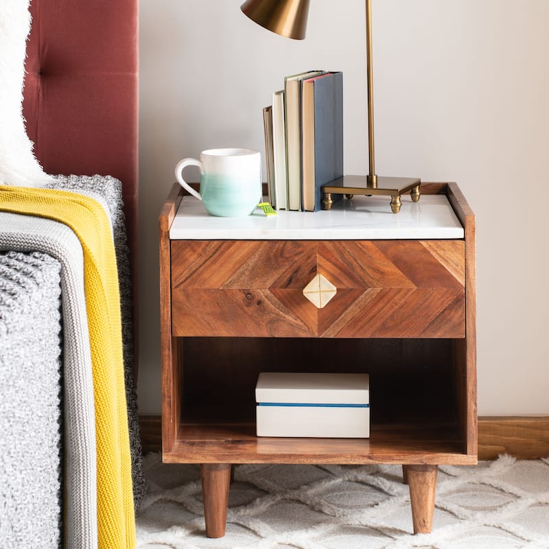 SAFAVIEH Alivia Parquet 1-Drawer 1-Shelf Nightstand