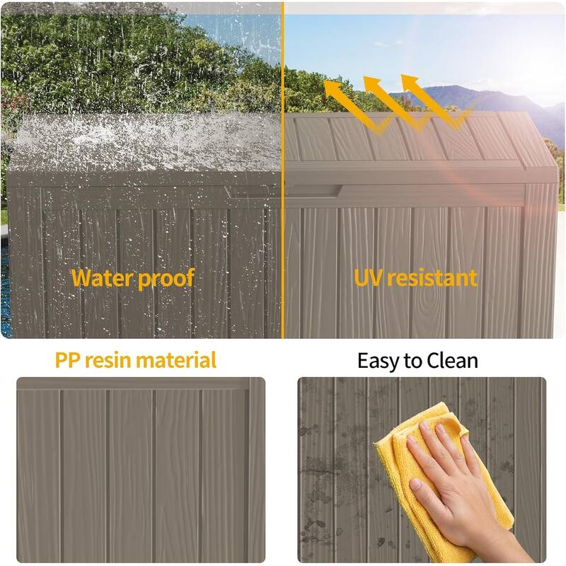 80gallon outdoor resin deck box weatherproofwith hydraulic rod, bench