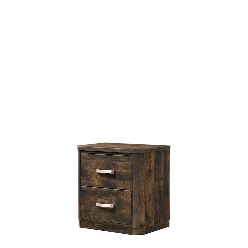 Wooden Nightstand in Rustic Walnut with English Dovetail Drawers, Undermount Metal Glide, and Safety Stop