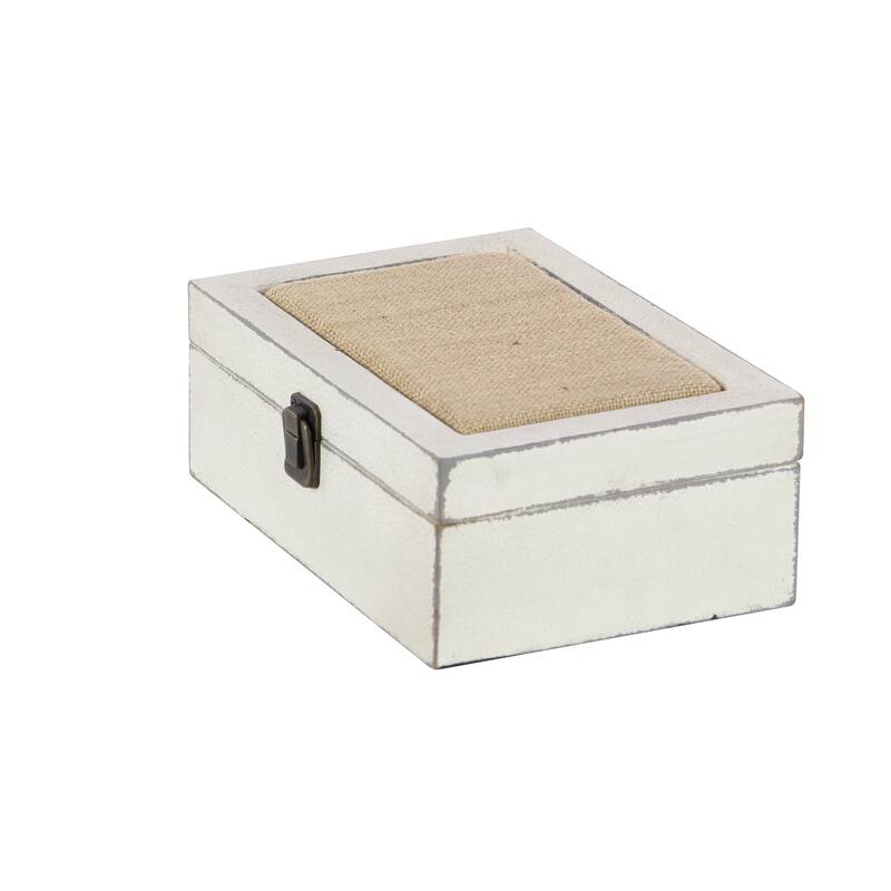 White Wooden Decorative Box with Hinged Lid (Set of 2)