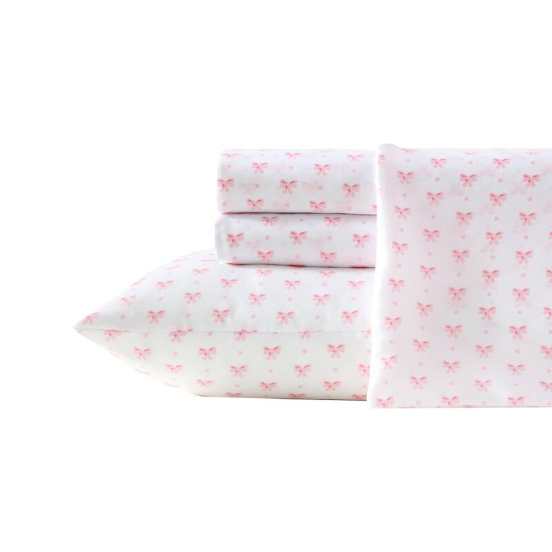 Laura Ashley Printed Satin Sheet Set - Queen - Heart Of Mine Pink