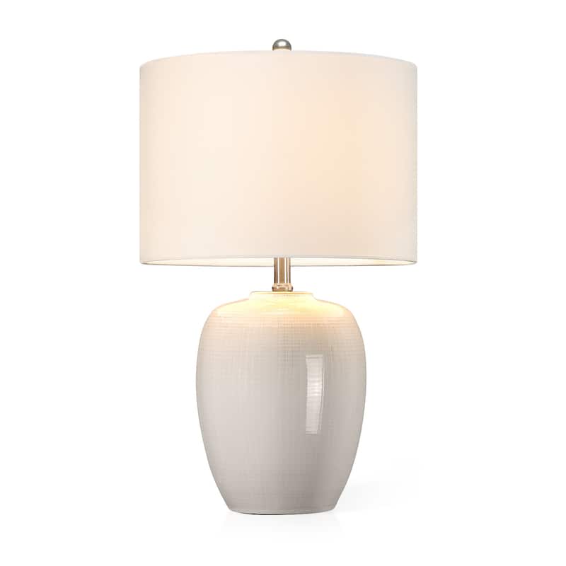 Ivory 3-Way White Ceramic Table Lamp with Drum Shade - 23 in. H