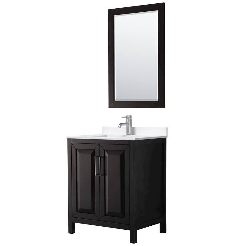 Wyndham Collection WCV252530S-QTZ-UNSM24 Daria 30" Free Standing - Dark Espresso / White Quartz Top / Polished Chrome