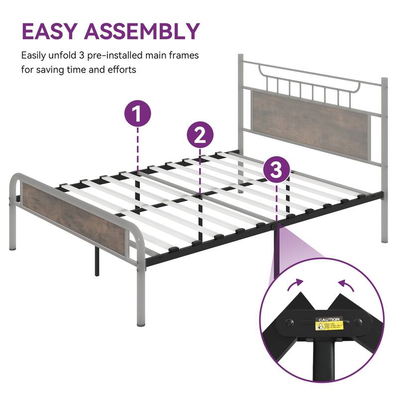 Moasis Queen Size Platform Bed Frame with Headboard & Footboard Full Bed Frame with Storage Space Under Frame