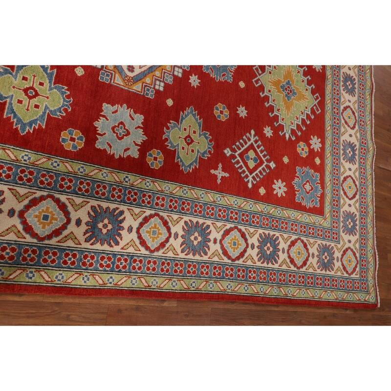 Geometric Red Kazak Oriental Area Rug Handmade Wool Carpet - 6'8" x 9'9"