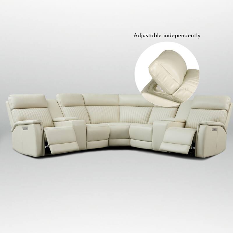 7PCS, 3 Power Recliners, Leather Reclining Sectional with Zero Gravity, USB Port & USB-C Port