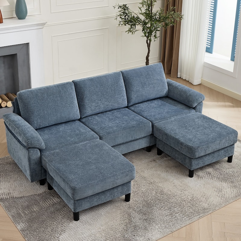 U-Shaped Chenille Upholstered Modular Sectional Sofa Couch with 2 Ottomans