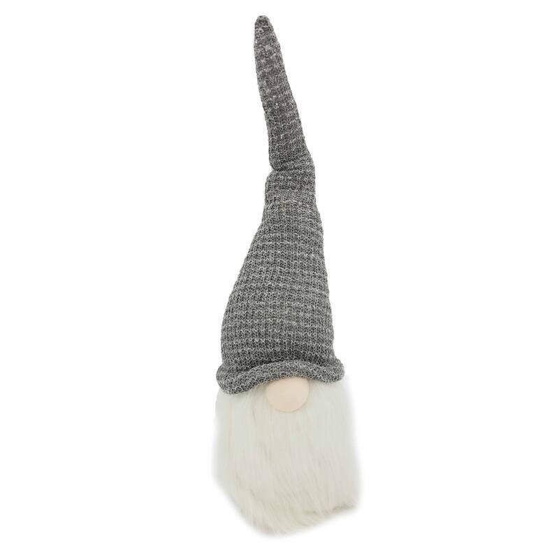 HomeRoots 28" Gray Fabric Christmas Standing Gnome Tabletop Sculpture - 7.87" W x 7.87" D x 28" H