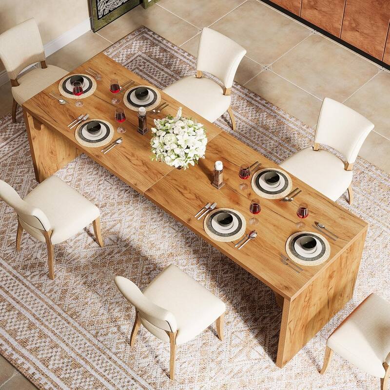 78 Inches Brown Wood Dinner Table for 6-8 People, Extra Long Rectangle Dining Table for Dining Room