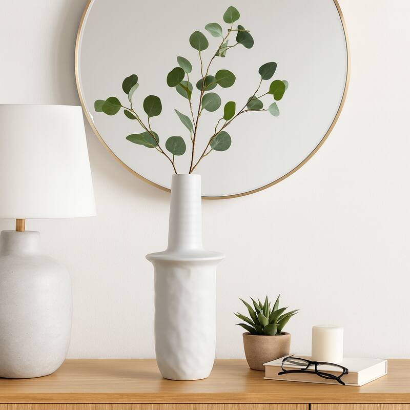 Decorative Vase - Ivory Ceramic Unique Flared Top