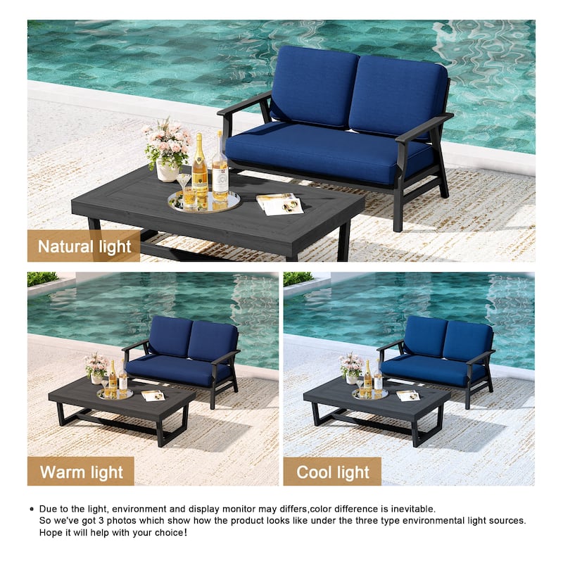 2-Piece Teak Outdoor Loveseat Set with Table.