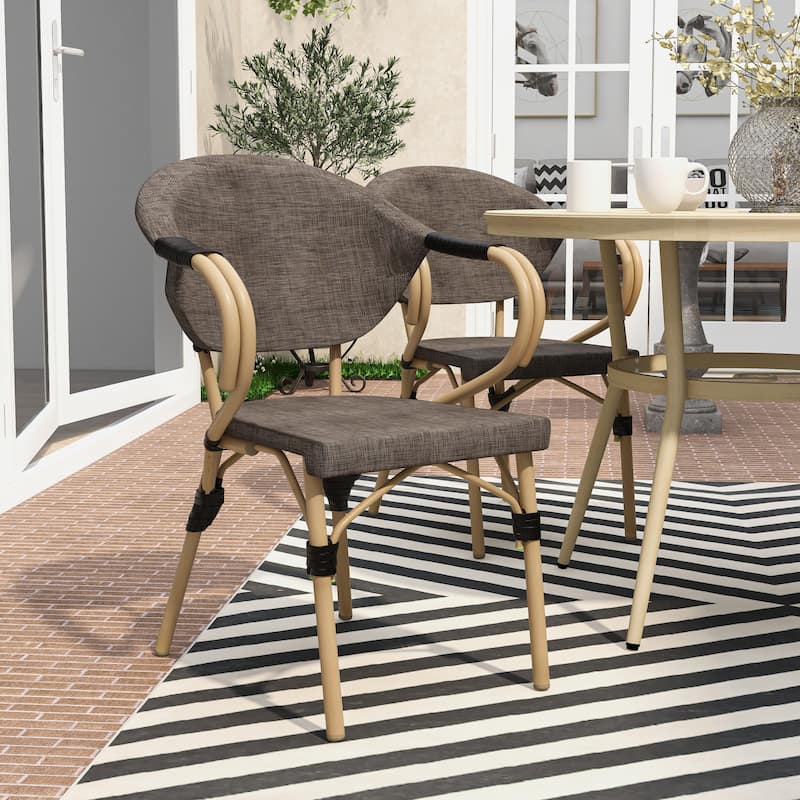Alanna Modern Natural Mesh Curved Patio Side Chairs (Set of 2) by Furniture of America - Set of 2 - Brown