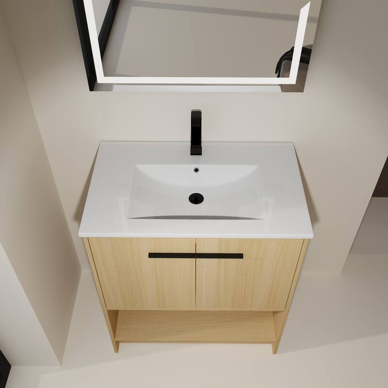 30" Bathroom Vanity with Ceramic Sink, 2 Soft Closing Doors, Freestanding Bathroom Cabinet Vanity