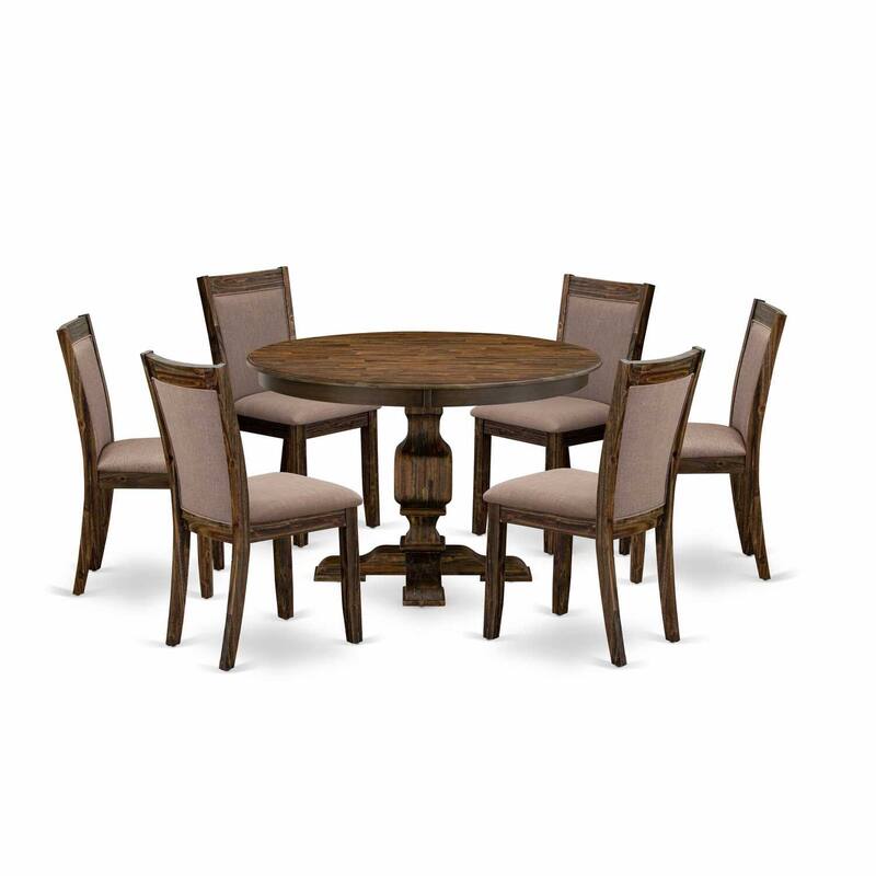 HomeStock 7-Piece Distressed Jacobean Finish Solid Wood Top Dining Table with 6 Parson Chairs