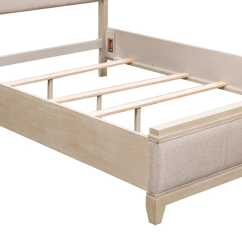 Belmar Washed Taupe & Silver Champagne Queen Upholstered Bed