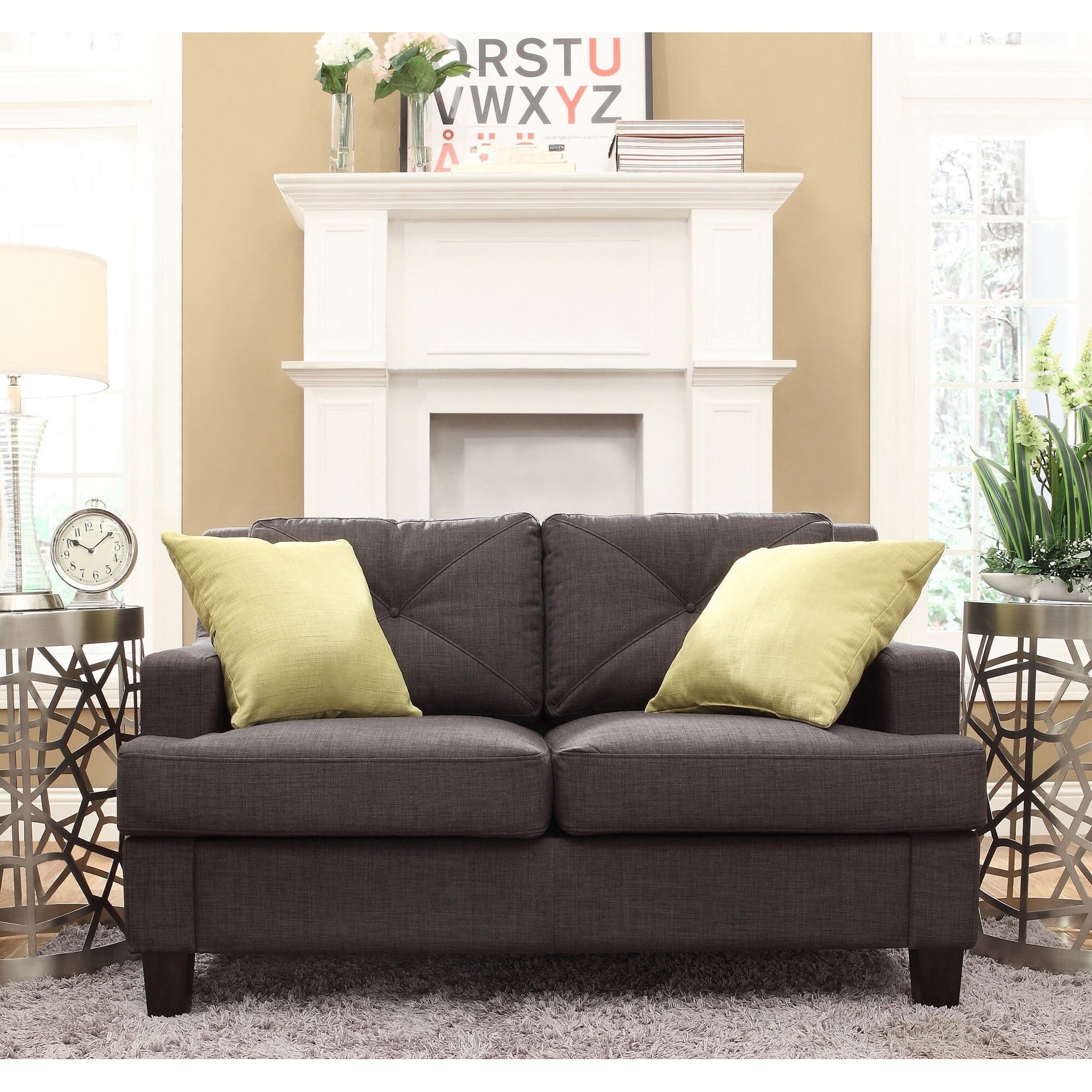 iNSPIRE Q Modern Elston Linen Upholstered Sloped Track Arm Loveseat