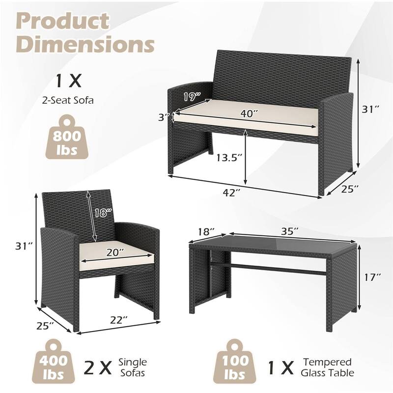Gymax Set of 8 Patio Conversation Set w/Seat Cushions & Tempered Glass