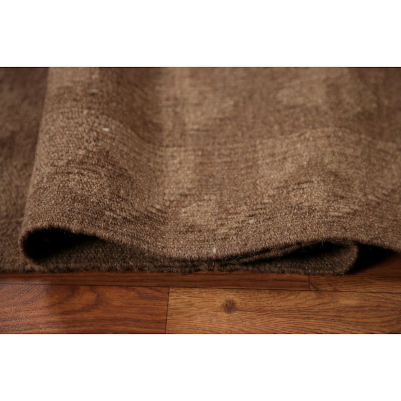 Brown Kilim Geometric Area Rug Flat-weave Oriental Wool Carpet - 6'6"x 9'8"