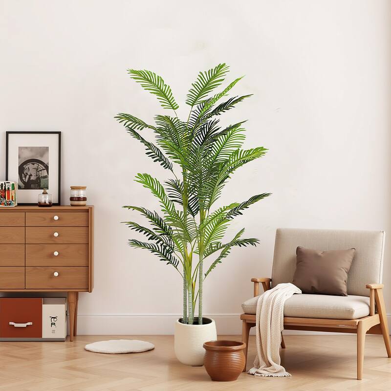 78 Inch Artificial Palm Tree Set of 2 in Pot Green Polyester Fronds No Assembly Indoor Tropical Decor