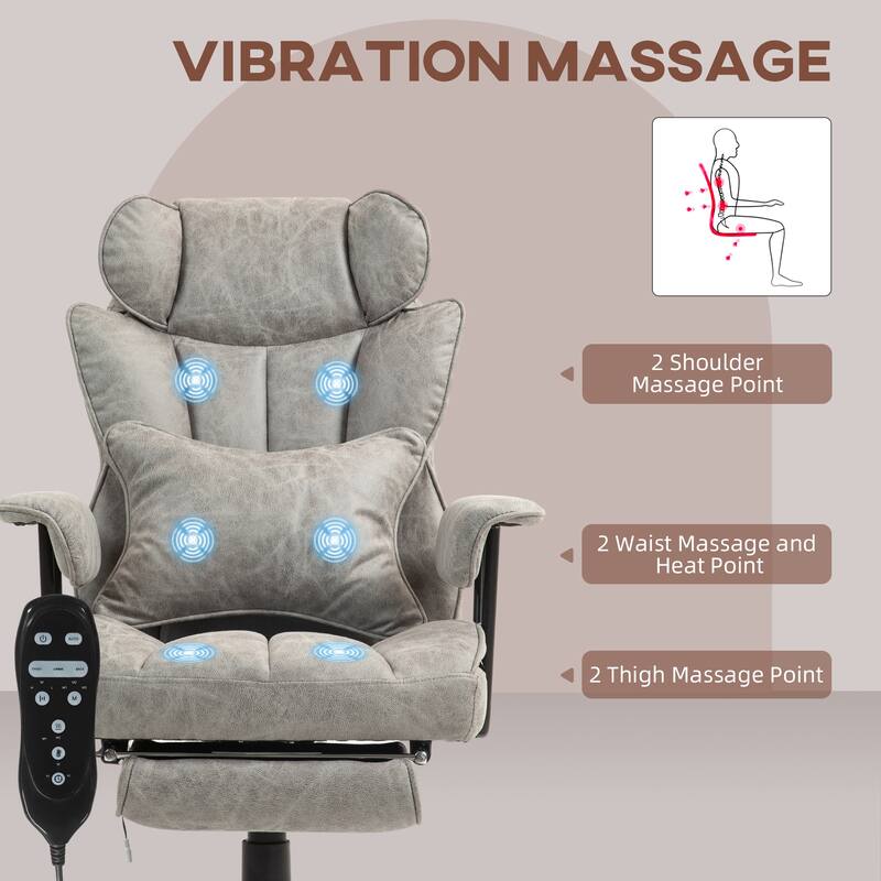 Massage Executive Chair 6 Vibration 400LBS Heated Big Tall with Footrest Lumbar Support Reclining Computer Chair Gray