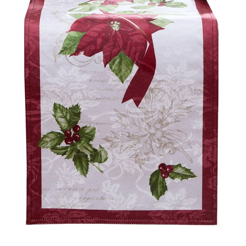 Clarette Poinsettia Holiday Fabric Table Runner - 14"x70"