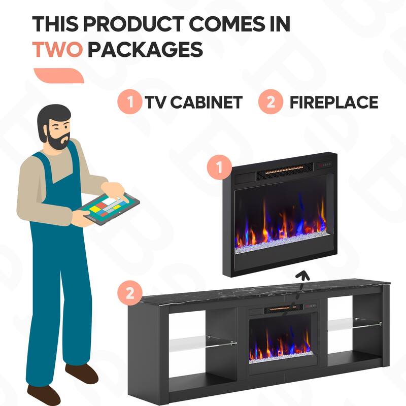 TV Stand for TVs up to 75" with Fireplace, LED Entertainment Center - 71 inch