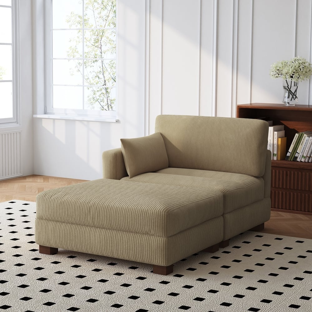 Modern 43'' Corduroy Comfy Sectional Chaise Lounge with Pillow