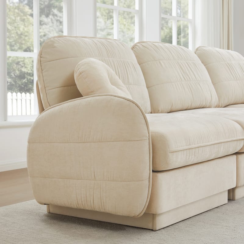 GDFStudio Alden Voss 137" Chenille Cloud 4-Seater Sofa with Quilted Back Cushions, Deep Seat