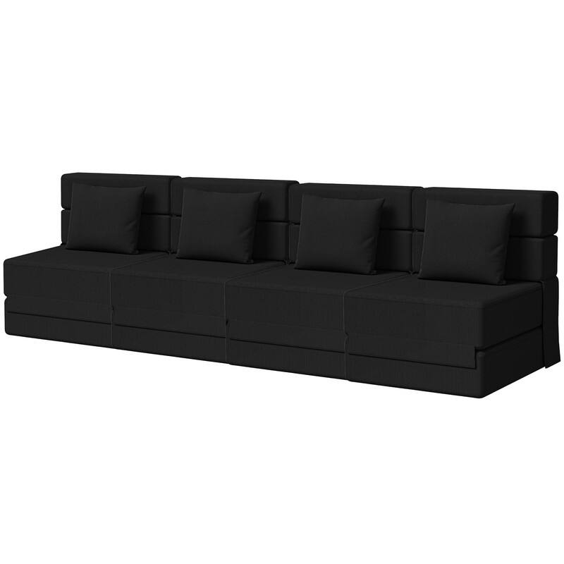 Convertible Compression Corduroy Sectional Sofa (Set of 4) - Black Corduroy