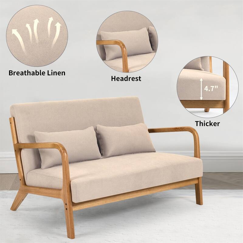 2 Seat Accent Sofa with Solid Wood Armrest and Feet