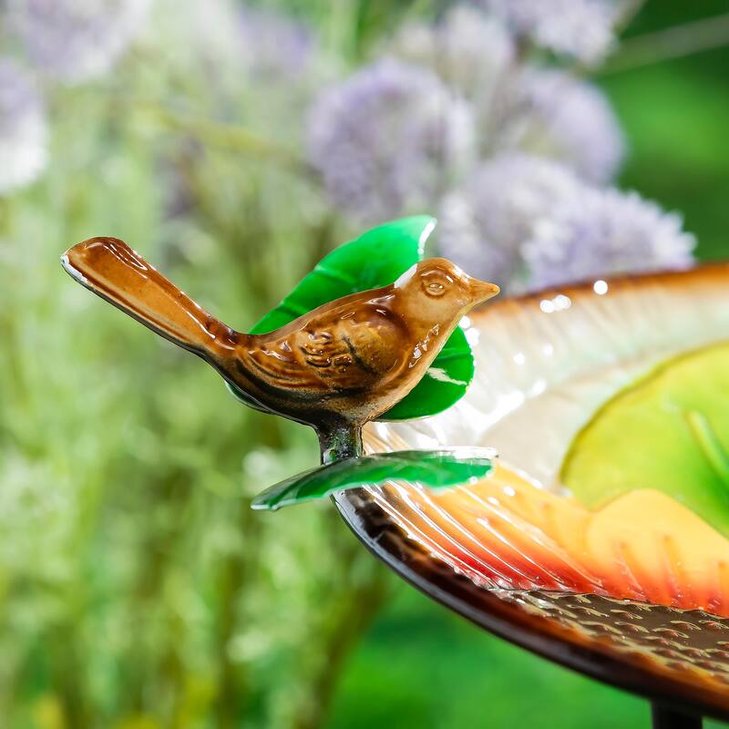 17" Metal Bird Bath, Ladybug & Sunflower