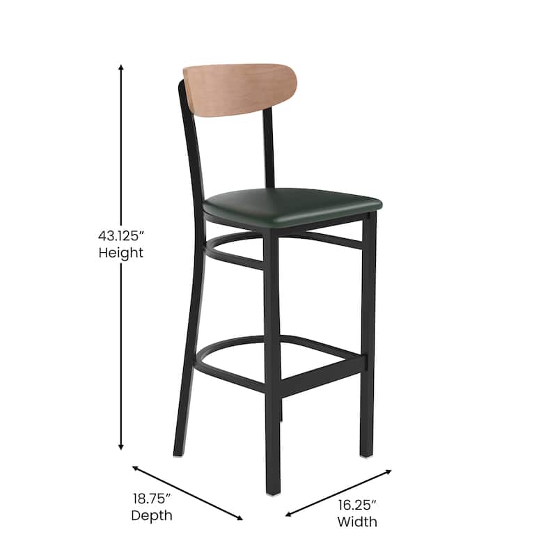 Commercial Metal Barstool with Wood Seat and Boomerang Back