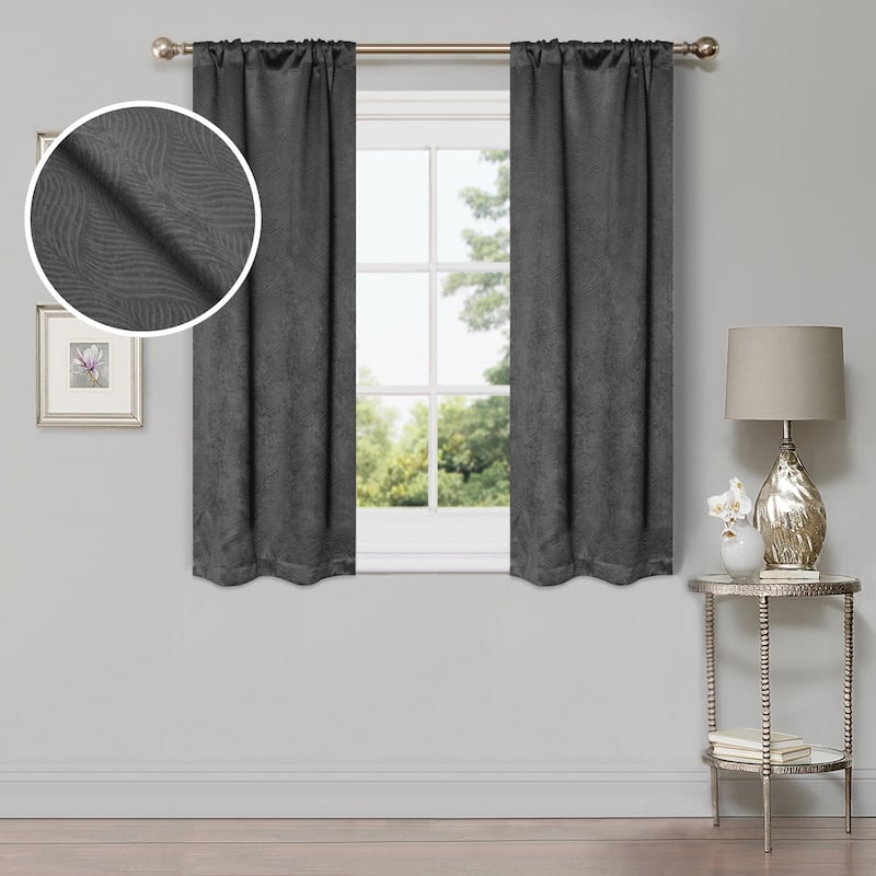 Superior Wave Washable Room Darkening Curtains, Set of 2 Panels - 26" x 63" - Grey