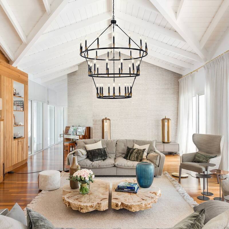 3Tier Wagon Wheel Chandelier Extra Large Chandeliers for High Ceilings - 36-Light