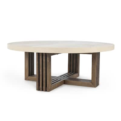Classic Home Aspen 47" Round Coffee Table in Distressed Brown & Antique White