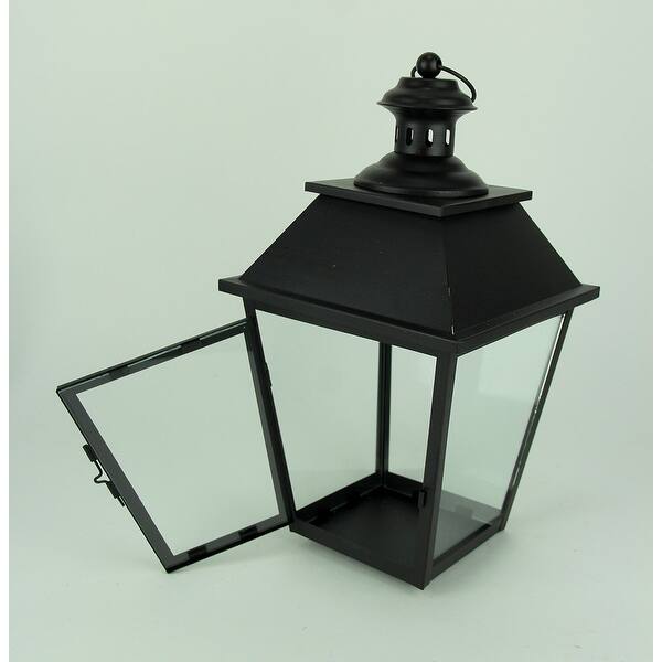 Shop Black Metal And Glass Hanging Candle Lantern With Decorative