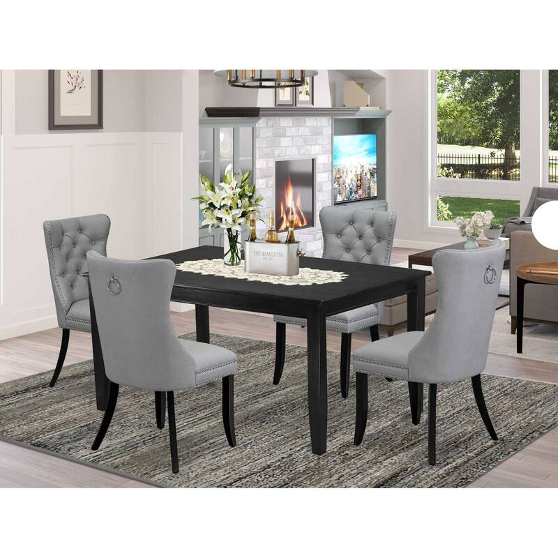 5-Piece Black Finish Solid Wood Top-Rectangular Dining Room Set-Seats 4