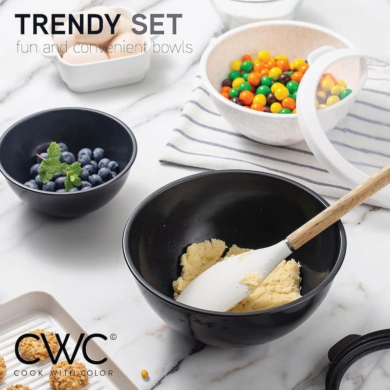 COOK WITH COLOR - 12 Piece Plastic Nesting Bowls - 6 Prep Bowls and 6 Lids, Microwave Safe.