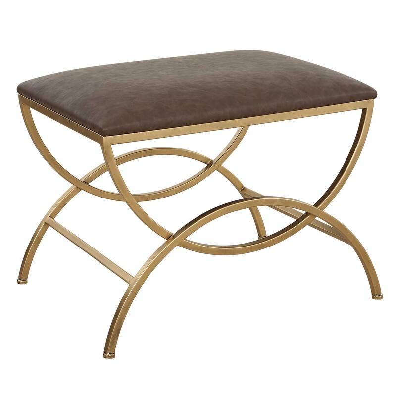 Copper Grove Antique Brass Faux Leather Rectangular Bench