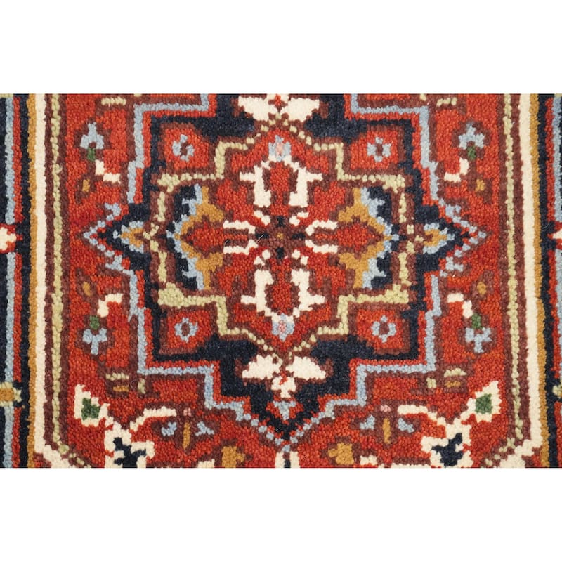 Hand Knotted Oriental 100% Wool Carpet Traditional Medallion Oranges & Rust Heriz (serapi) Area Rug - 3' 0'' X 2' 0''