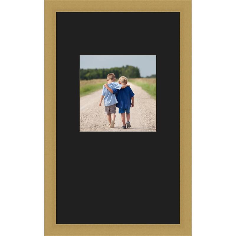Grace Brushed Gold Narrow Framed Picture Frame, Photo Frame - 13x22 Matted Black 8x8 - Grace Brushed Gold Narrow