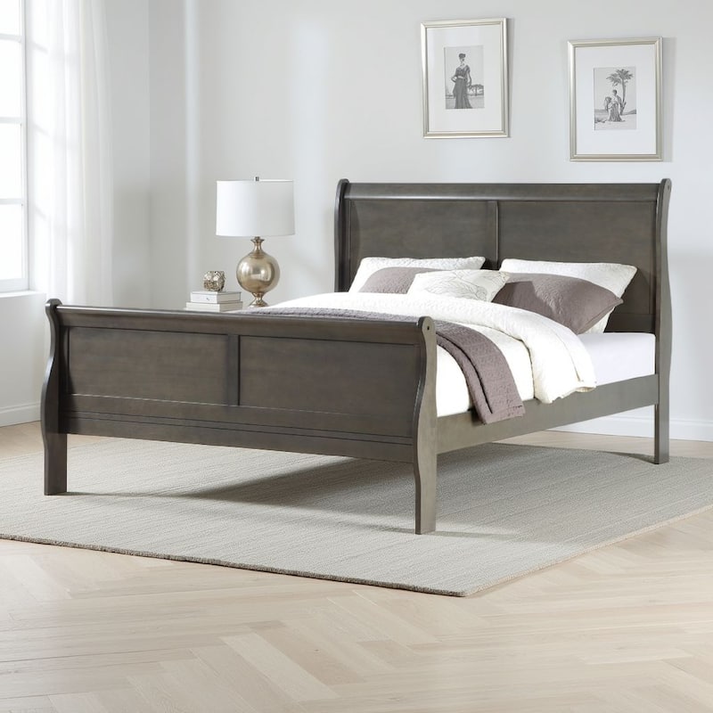 Sleigh Design Eastern King Size Bed with Rectangular Thin Legs, Dark Gray