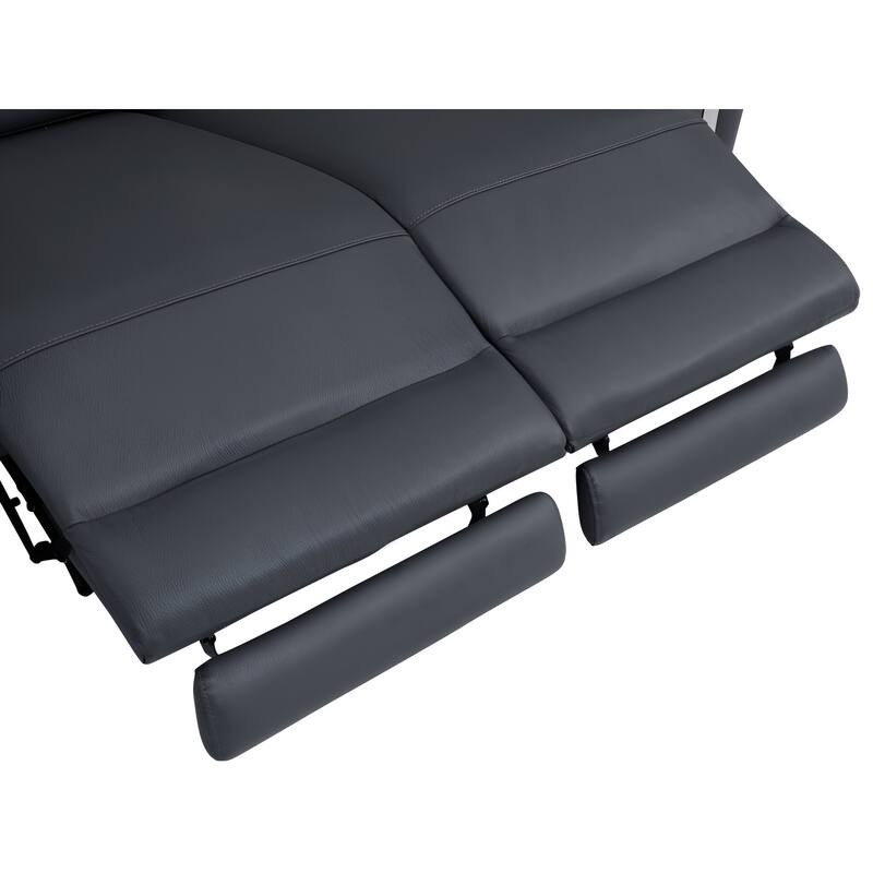 HomeRoots 83" Dark Gray Italian Leather USB Reclining Sofa With Silver Legs